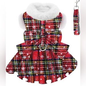 NWOT Red XXS Dog Dress with Faux Fur Lining, Collar & Sleeves BONUS LEASH